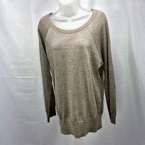 LOFT Gray Silver Metallic Shimmer Dolman Sleeve Knit Sweater Top XL
